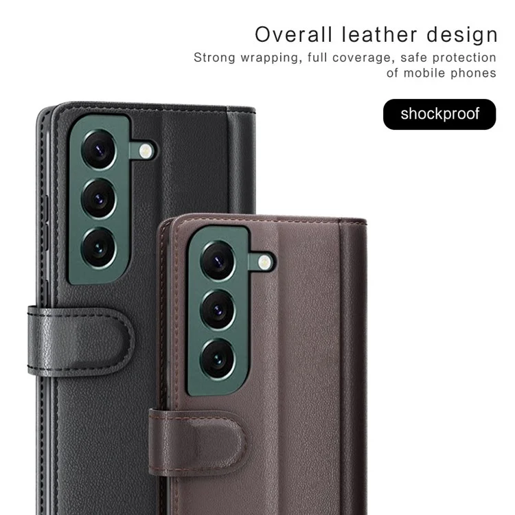 For Samsung Galaxy S23+ Case Genuine Split Leather Phone Cover with Wallet Stand - Brown