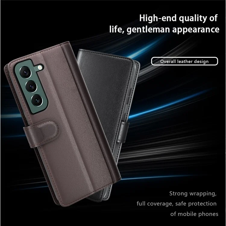 For Samsung Galaxy S23+ Case Genuine Split Leather Phone Cover with Wallet Stand - Brown