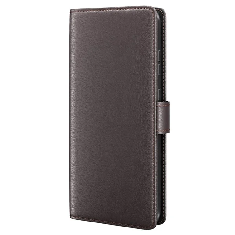 For Samsung Galaxy S23+ Case Genuine Split Leather Phone Cover with Wallet Stand - Brown