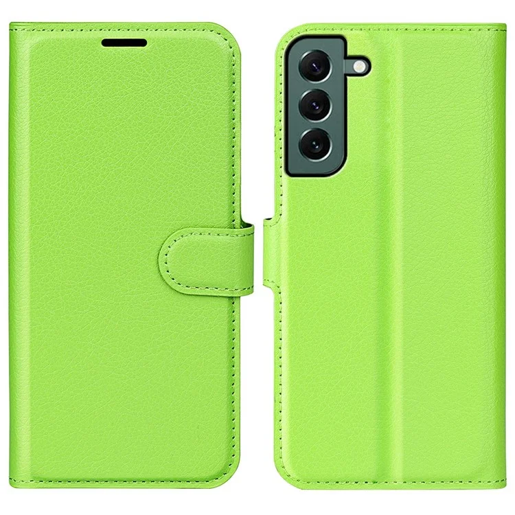 For Samsung Galaxy S23+ Full Protection Case Flip Stand Wallet Anti-scratch Litchi Texture PU Leather Phone Cover - Green