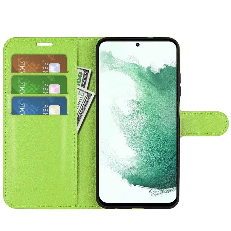 For Samsung Galaxy S23+ Full Protection Case Flip Stand Wallet Anti-scratch Litchi Texture PU Leather Phone Cover - Green
