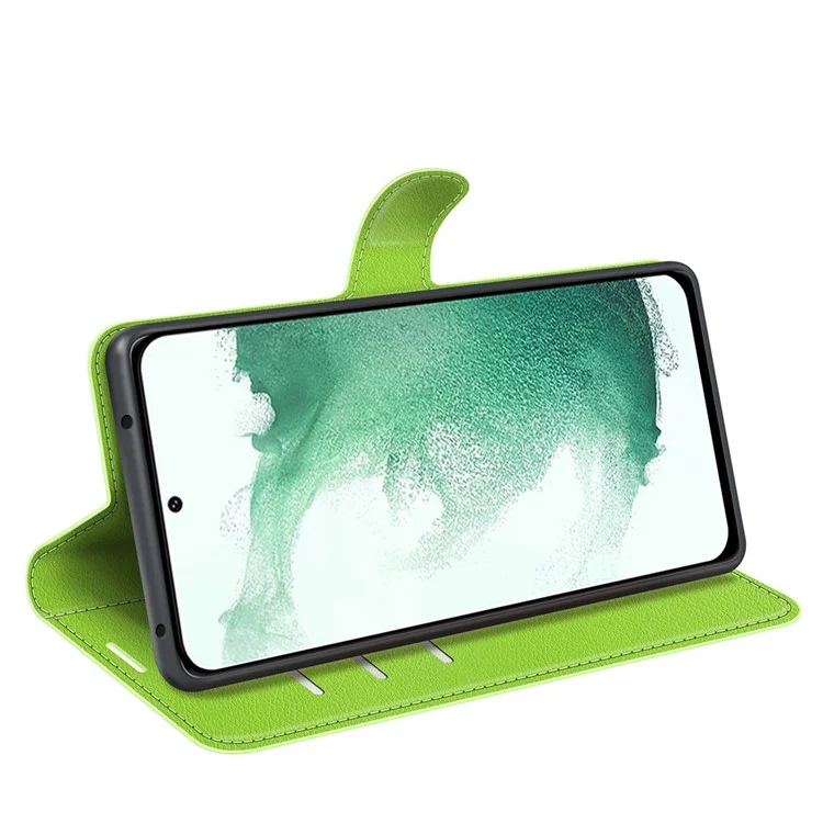 For Samsung Galaxy S23+ Full Protection Case Flip Stand Wallet Anti-scratch Litchi Texture PU Leather Phone Cover - Green