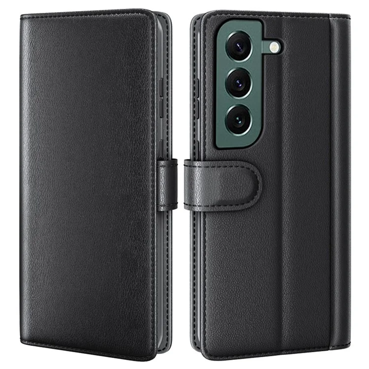 Pour Samsung Galaxy S23 Genuine Split Leather Stand Cover Anti-scratch Phone Wallet Case - Noir