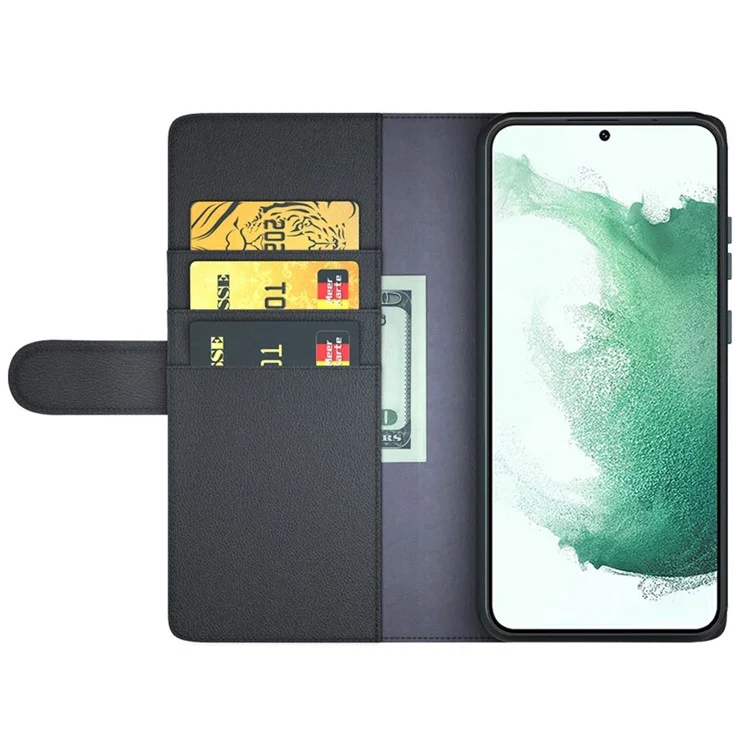 Pour Samsung Galaxy S23 Genuine Split Leather Stand Cover Anti-scratch Phone Wallet Case - Noir