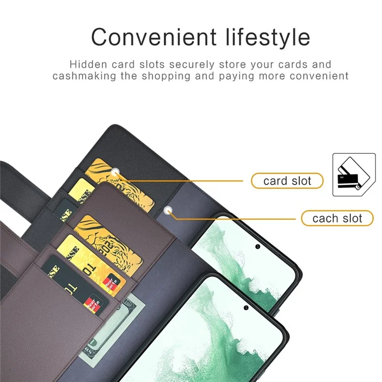Pour Samsung Galaxy S23 Genuine Split Leather Stand Cover Anti-scratch Phone Wallet Case - Noir