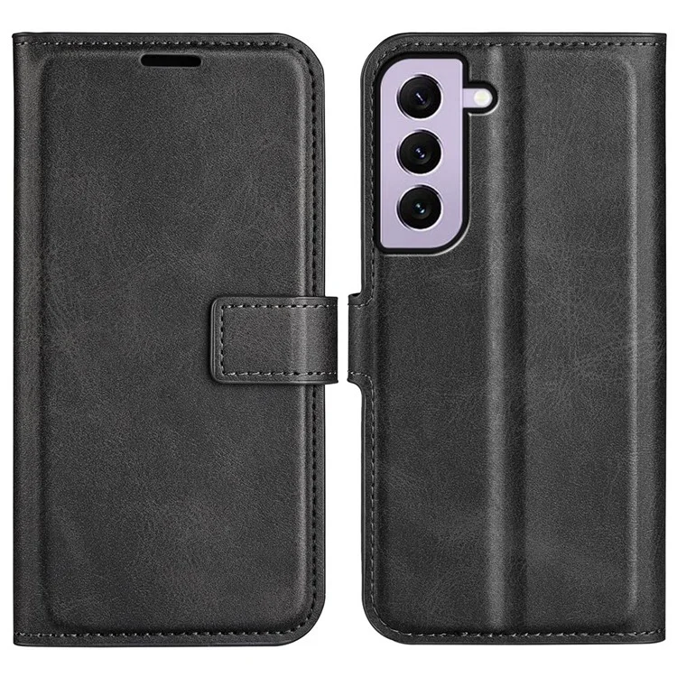 Pour Samsung Galaxy S23 Calf Texture PU Leather Folio Flip Case Square Magnetic Clasp Phone Stand Wallet Cover - Noir