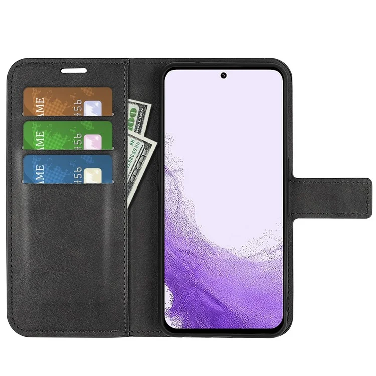 Pour Samsung Galaxy S23 Calf Texture PU Leather Folio Flip Case Square Magnetic Clasp Phone Stand Wallet Cover - Noir
