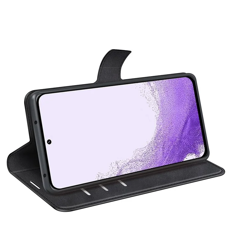 Pour Samsung Galaxy S23 Calf Texture PU Leather Folio Flip Case Square Magnetic Clasp Phone Stand Wallet Cover - Noir