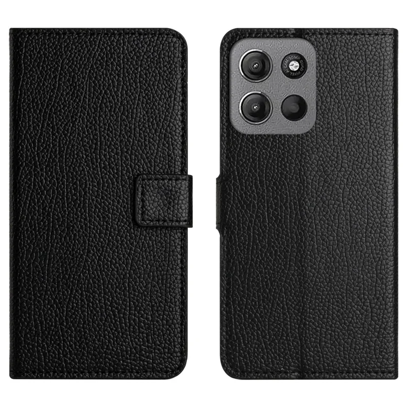 Wallet Case for Motorola Moto G56 5G / G66j 5G / G66y 5G PU Leather Phone Cover Litchi Texture, Black
