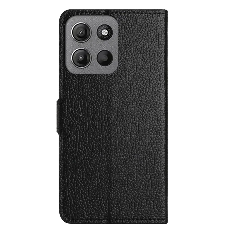 Wallet Case for Motorola Moto G56 5G / G66j 5G / G66y 5G PU Leather Phone Cover Litchi Texture, Black