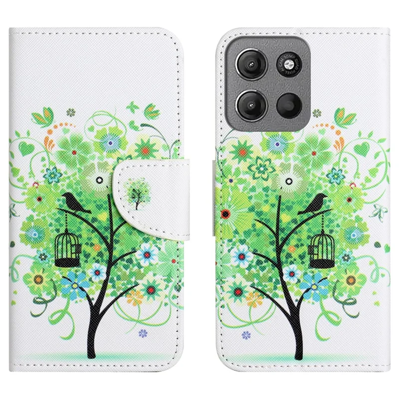 Wallet Case for Motorola Moto G56 5G / G66j 5G / G66y 5G Pattern Printing Cross Texture Leather Phone Cover - Green Tree