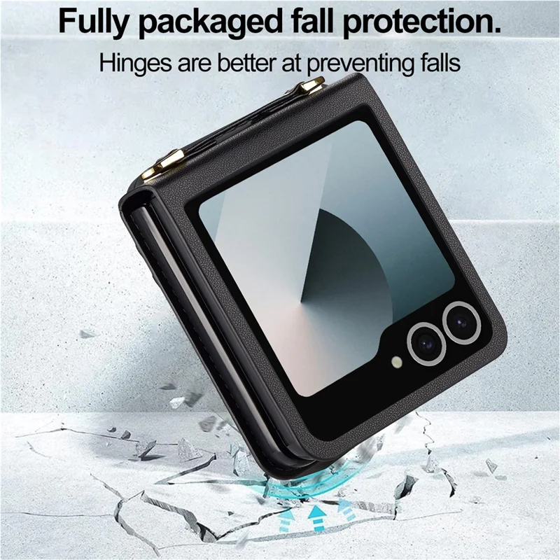 LC.IMEEKE L1 Series Capa para Samsung Galaxy Z Flip7 5G com Porta-cartões, Alça de Ombro e Pulso em Couro - Preto