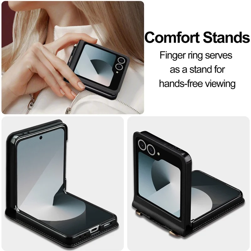 LC.IMEEKE L1 Series Capa para Samsung Galaxy Z Flip7 5G com Porta-cartões, Alça de Ombro e Pulso em Couro - Preto