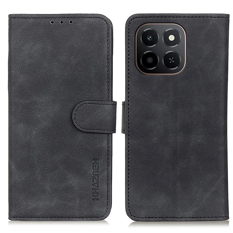 KHAZNEH Para Honor X6c 4G Capa de Couro PU Textura Retrô de Celular - Preto