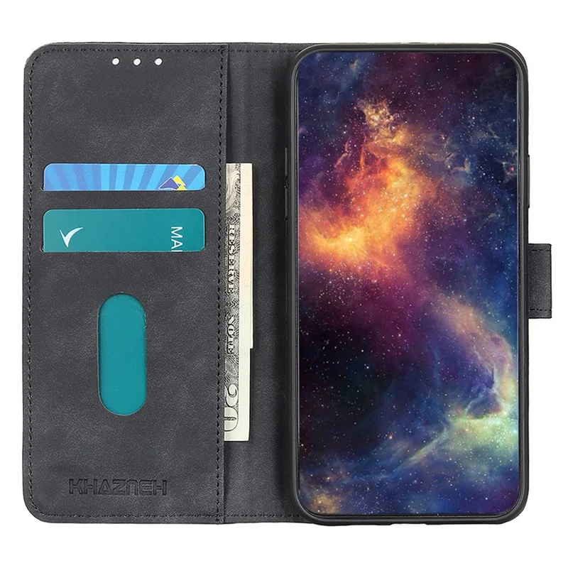 KHAZNEH Para Honor X6c 4G Capa de Couro PU Textura Retrô de Celular - Preto