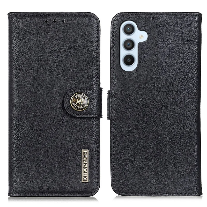 KHAZNEH Funda cartera para Samsung Galaxy S25 FE Textura de cuero de vaca Funda de teléfono plegable - Negro