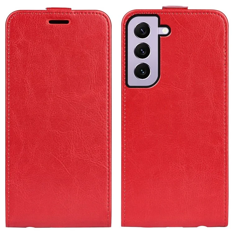Para Samsung Galaxy S23 Vertical Flip Phone Anti-drop Case Crazy Horse Texture Card Holder Leather Protective Cover - Red