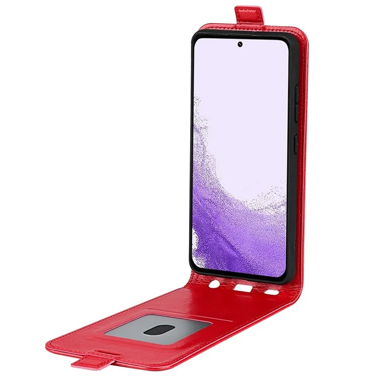 Para Samsung Galaxy S23 Vertical Flip Phone Anti-drop Case Crazy Horse Texture Card Holder Leather Protective Cover - Red