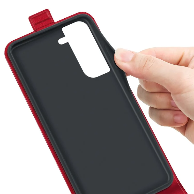 Para Samsung Galaxy S23 Vertical Flip Phone Anti-drop Case Crazy Horse Texture Card Holder Leather Protective Cover - Red
