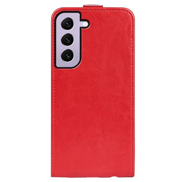 Para Samsung Galaxy S23 Vertical Flip Phone Anti-drop Case Crazy Horse Texture Card Holder Leather Protective Cover - Red