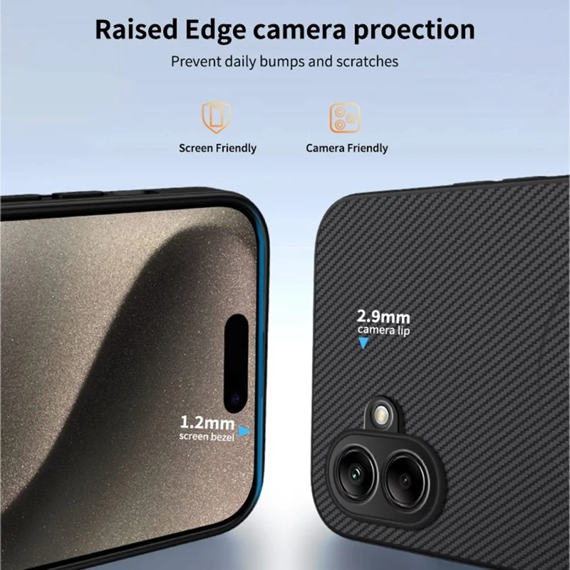 WANLONFENG TQ1 Series For Samsung Galaxy A07 4G Magnetic Case Carbon Fiber Texture PC TPU Phone Cover with 2Pcs Screen Films - Black
