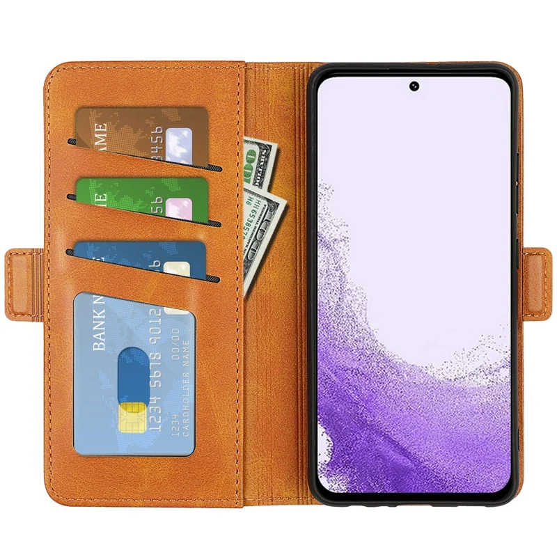 Pour Samsung Galaxy S23 Support Portefeuille Couverture de Téléphone Portable Texture de Veau PU le Cuir Double Fermoir Magnétique - Jaune