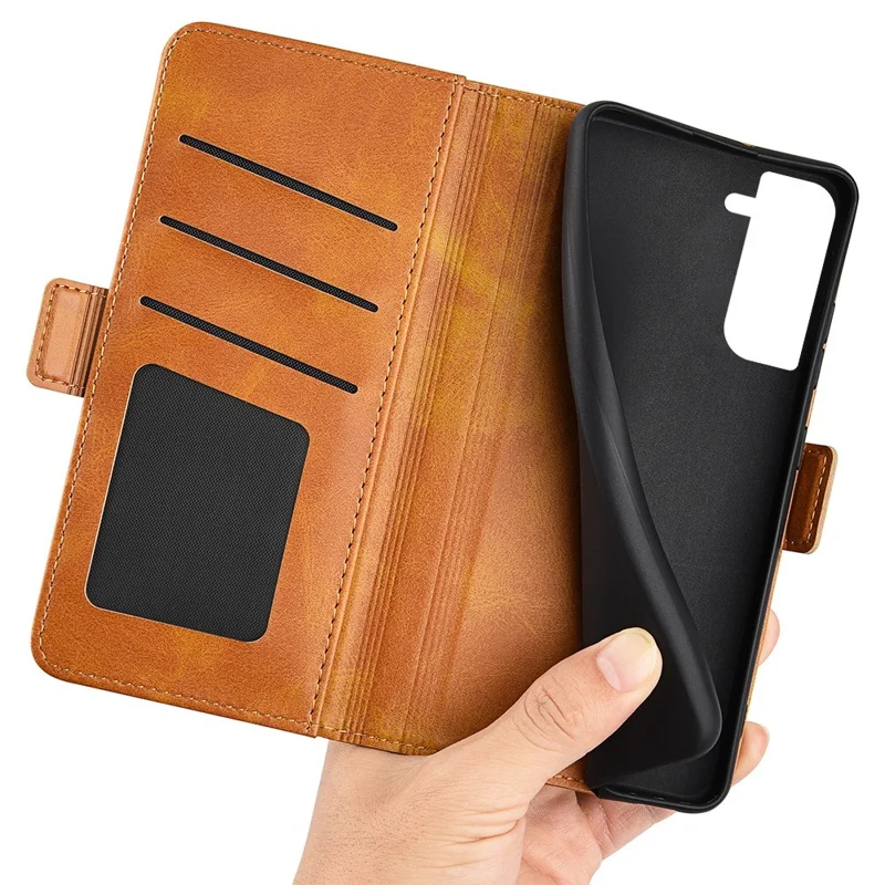 Pour Samsung Galaxy S23 Support Portefeuille Couverture de Téléphone Portable Texture de Veau PU le Cuir Double Fermoir Magnétique - Jaune