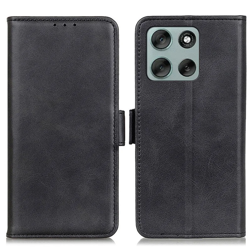 For Motorola Moto G56 5G Case Stand Cowhide Texture PU Leather Phone Cover - Black