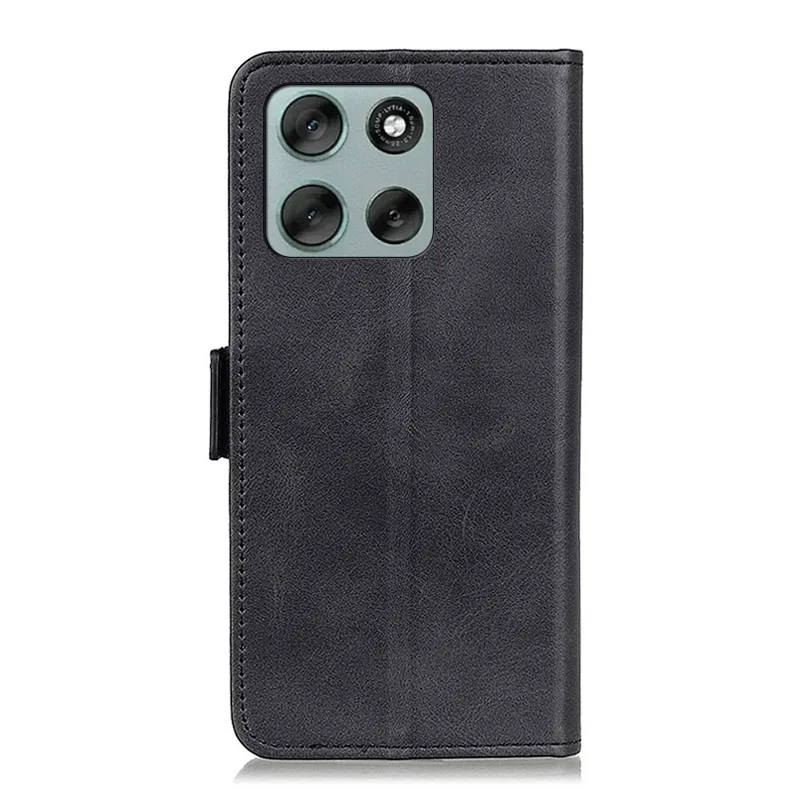 For Motorola Moto G56 5G Case Stand Cowhide Texture PU Leather Phone Cover - Black