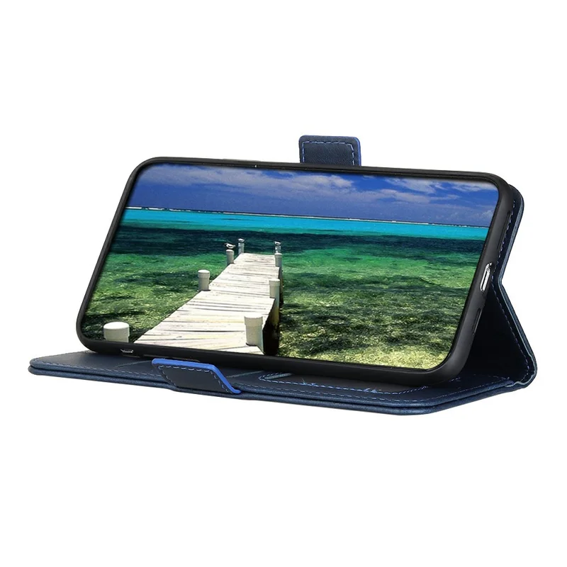 Voor Honor X6c 4G Hoesje Stand Koeienhuidstructuur PU Leren Telefoonhoes - Blauw