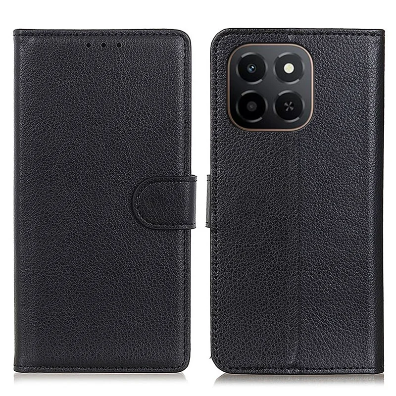 Cover a portafoglio per Honor X6c 4G in pelle PU con texture effetto pelle di litchi - Nero