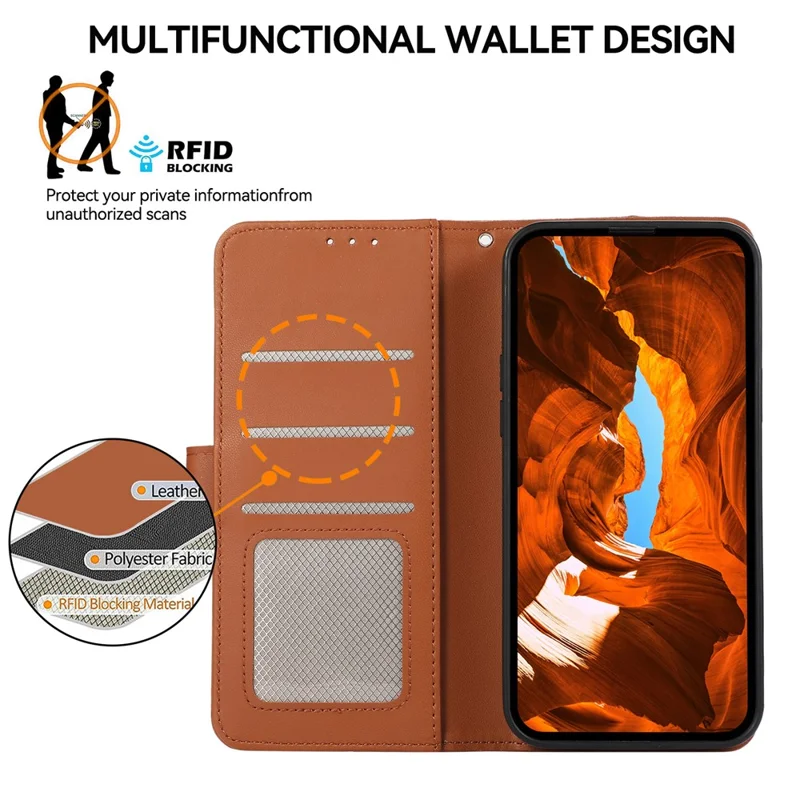 For Honor X6c 4G Case RFID Blocking Flip Leather Phone Cover - Brown