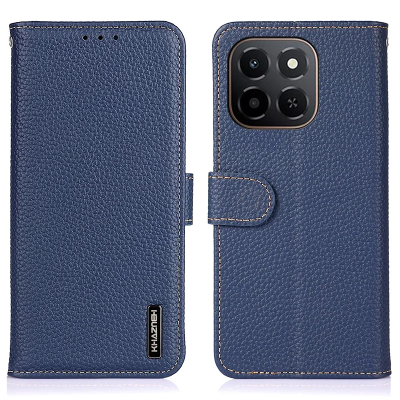 KHAZNEH For Honor X6c 4G Case Genuine Cow Leather Flip Phone Cover - Blue
