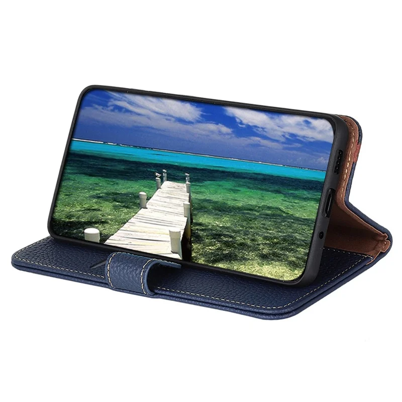 KHAZNEH For Honor X6c 4G Case Genuine Cow Leather Flip Phone Cover - Blue