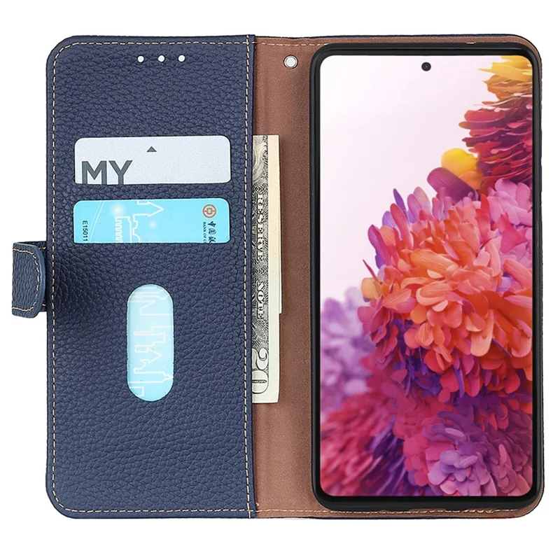 KHAZNEH For Honor X6c 4G Case Genuine Cow Leather Flip Phone Cover - Blue