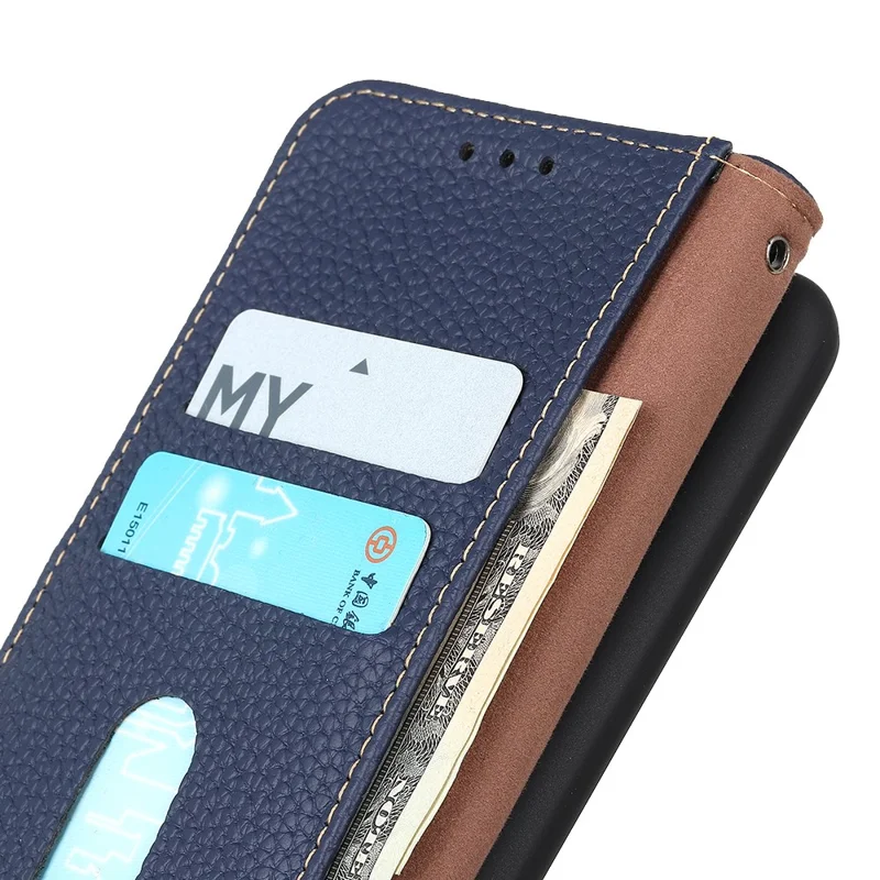 KHAZNEH For Honor X6c 4G Case Genuine Cow Leather Flip Phone Cover - Blue
