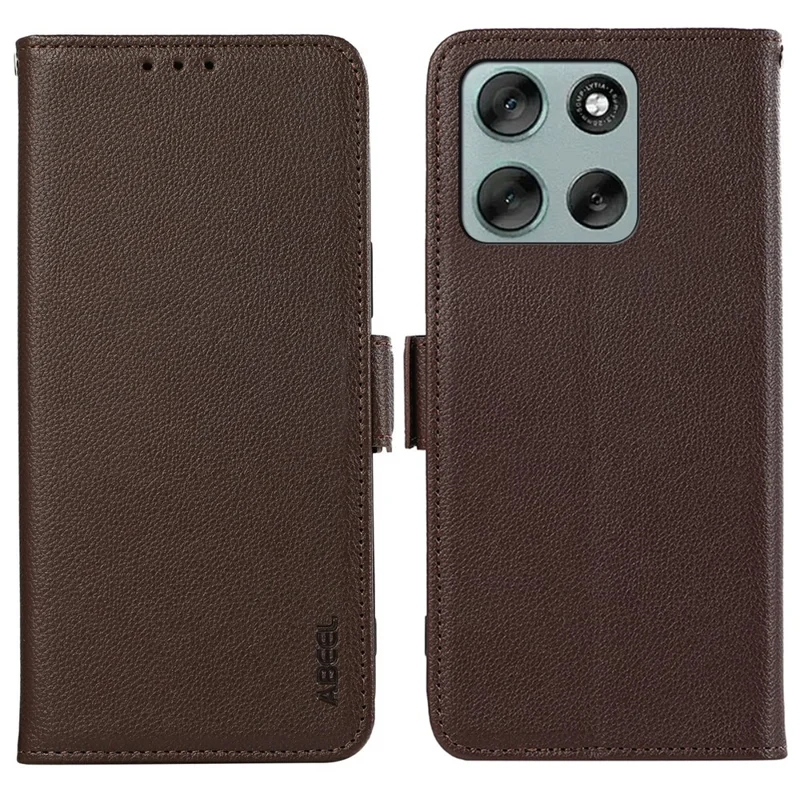 ABEEL Para Motorola Moto G56 5G Capa Textura de Litchi Capa de Telefone Bloqueio RFID - Marrom