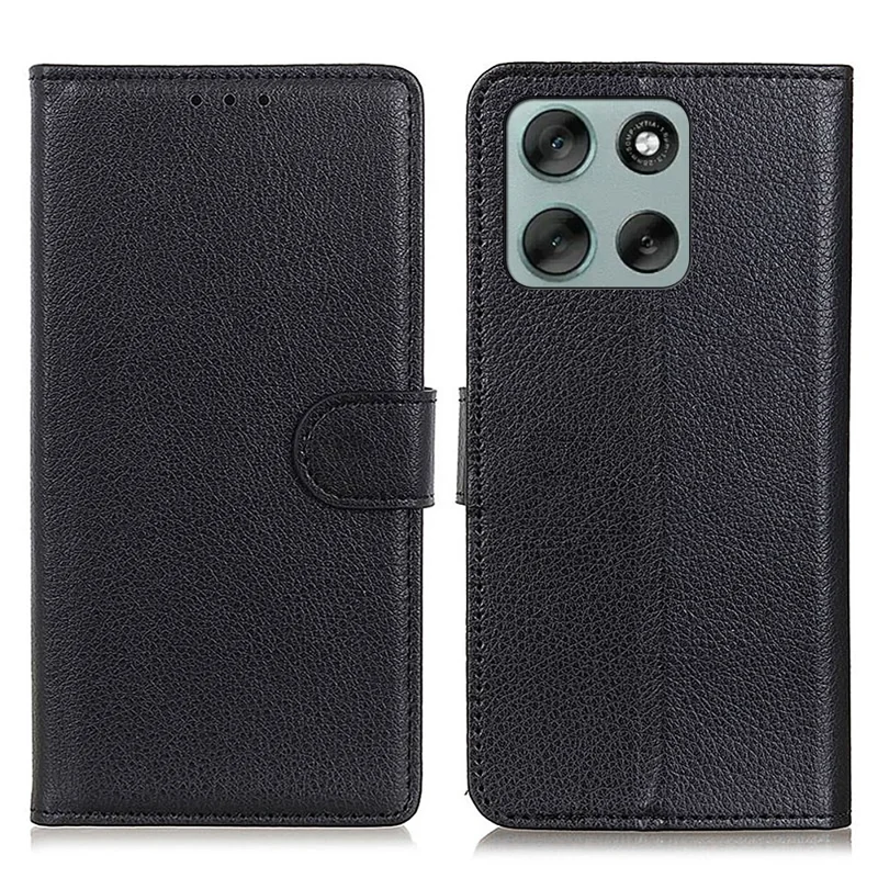 Para Motorola Moto G56 5G Capa Carteira em Couro Sintético para Celular Textura Litchi - Preto