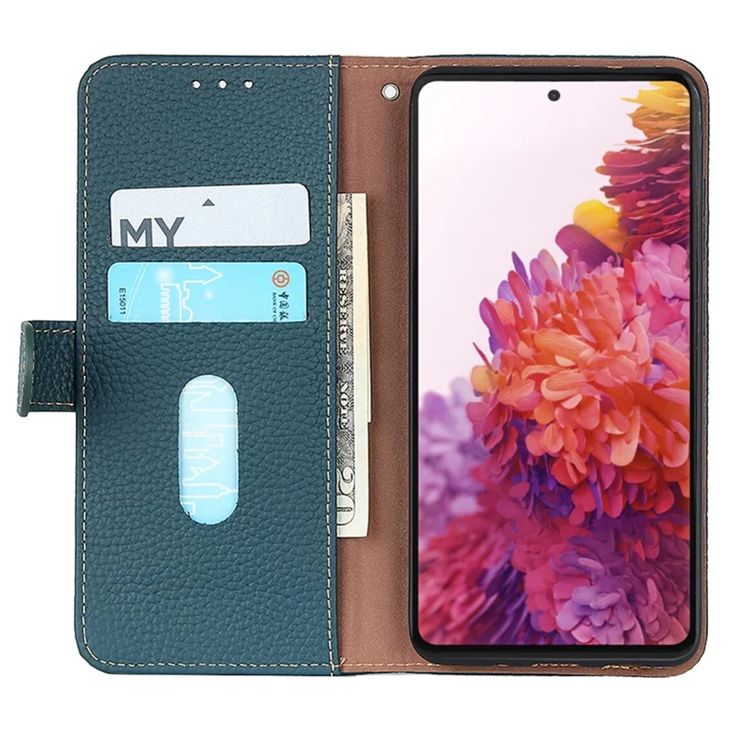KHAZNEH Für Motorola Moto G56 5G Hülle Echtes Kuhledernes Klapphandy-Cover - Grün