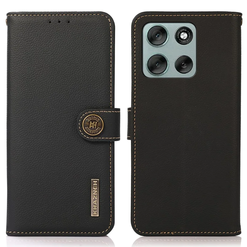 KHAZNEH für Motorola Moto G56 5G Hülle Echtes Kuhlederbrieftasche Handyhülle - Schwarz