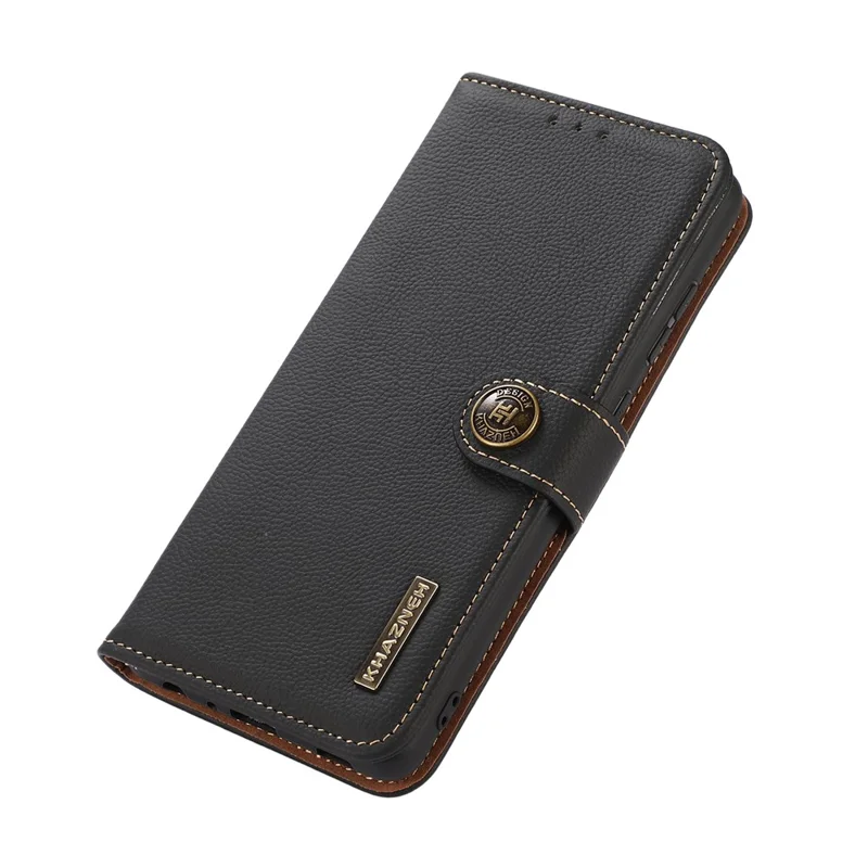 KHAZNEH für Motorola Moto G56 5G Hülle Echtes Kuhlederbrieftasche Handyhülle - Schwarz