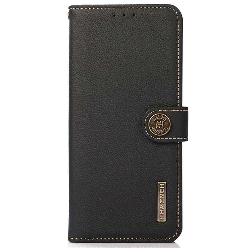 KHAZNEH für Motorola Moto G56 5G Hülle Echtes Kuhlederbrieftasche Handyhülle - Schwarz