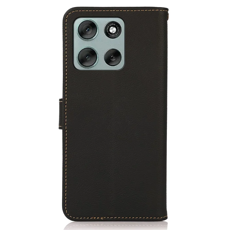 KHAZNEH für Motorola Moto G56 5G Hülle Echtes Kuhlederbrieftasche Handyhülle - Schwarz
