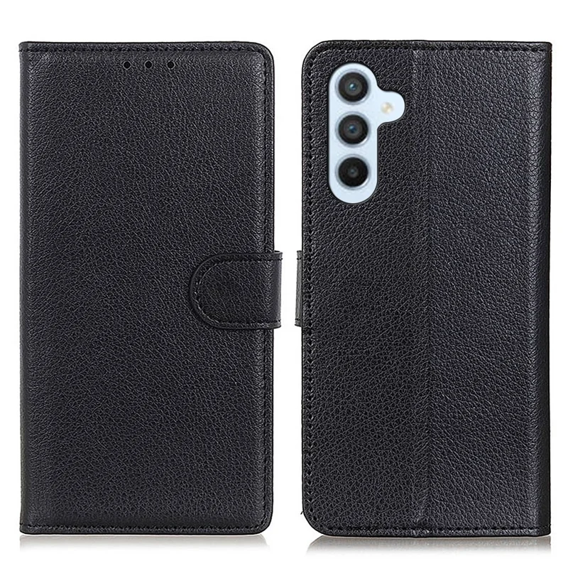 For Samsung Galaxy S25 FE Wallet Case PU Leather Phone Cover Litchi Texture - Black