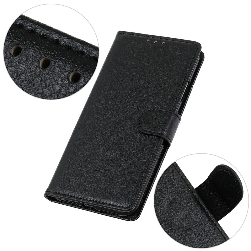 For Samsung Galaxy S25 FE Wallet Case PU Leather Phone Cover Litchi Texture - Black