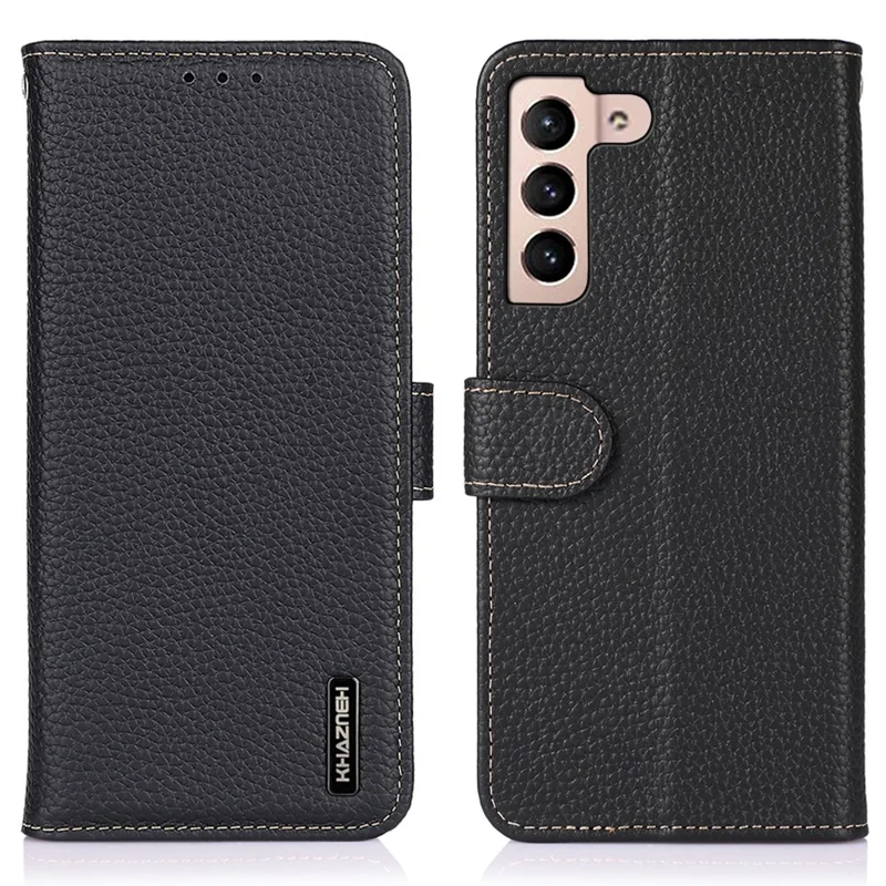 KHAZNEH Für Samsung Galaxy S25 FE Hülle Echtes Kuhledertasche Flip Handyhülle - Schwarz