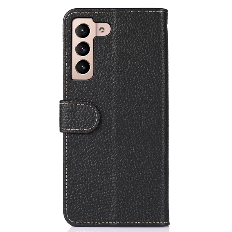 KHAZNEH Für Samsung Galaxy S25 FE Hülle Echtes Kuhledertasche Flip Handyhülle - Schwarz
