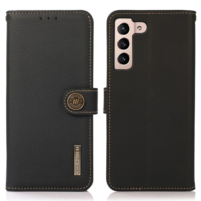 KHAZNEH für Samsung Galaxy S25 FE Hülle Echtes Kuhlederbrieftasche Handyhülle - Schwarz