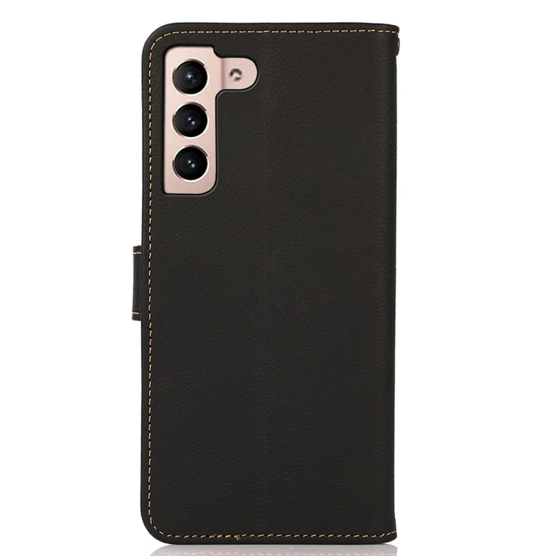 KHAZNEH für Samsung Galaxy S25 FE Hülle Echtes Kuhlederbrieftasche Handyhülle - Schwarz