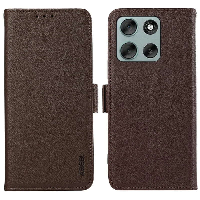 Funda ABEEL para Motorola Moto G86 5G con Textura de Cuero Tipo Litchi, Bloqueo RFID - Marrón